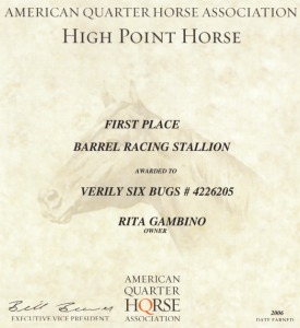 Verily Six Bugs AQHA Stallion Award